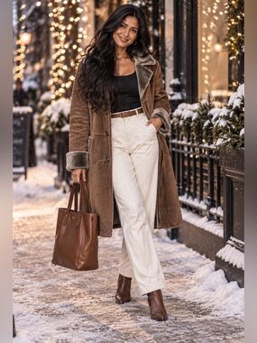 (relativity) Brown Faux Shearling Long Coat Size M